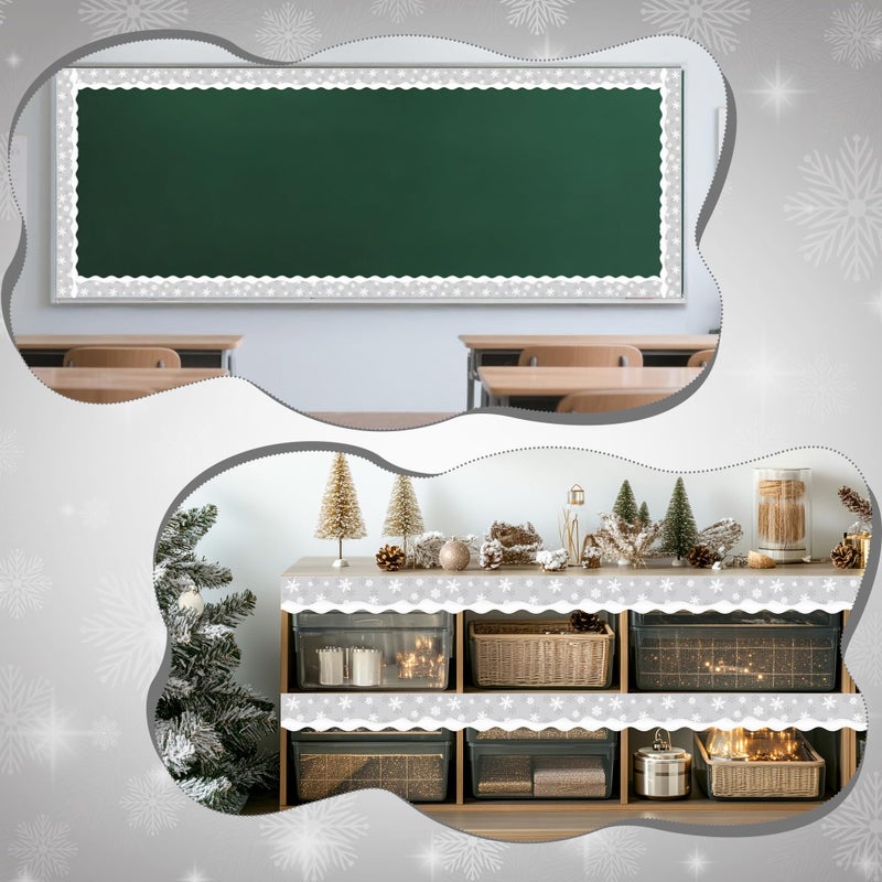 BeYumi Winter Snowflake Border Trim - 65ft Winter Christmas Gray Snowflake Scalloped Rolled Border Trim Xmas Snowflakes Themed Bulletin Board Borders School Classroom Office Chalkboard Party Decor - Image 5